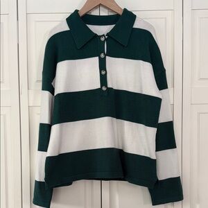 Striped Green and White Women's Polo Top